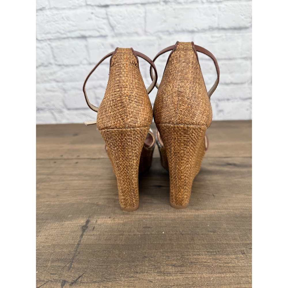 White House Black Market Raffia Wedge Heels Womens 7.5 Brown White Sandals Boho - Picture 7 of 13